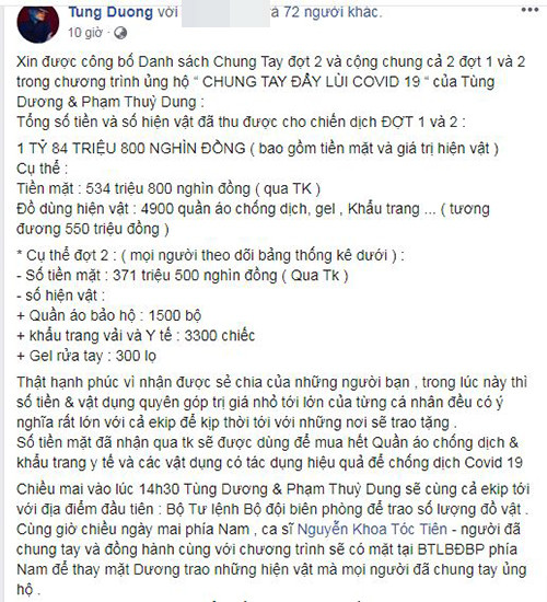 Tung Duong keu goi quyen gop hon 1 ty chong dich Covid-19-Hinh-2