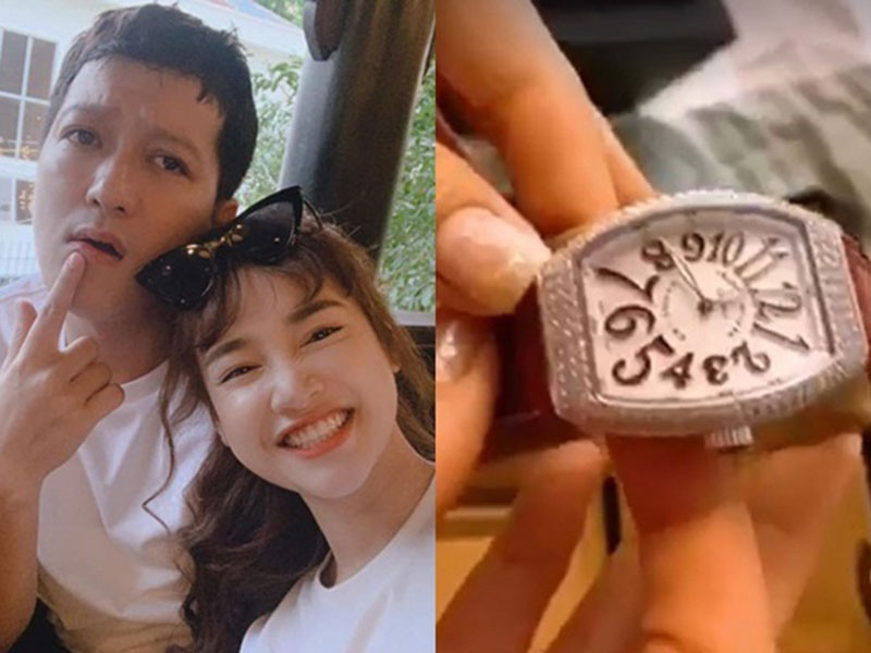 Nhã Phương khiến fan xuýt xoa khi được Trường Giang tặng một chiếc đồng hồ hiệu Franck Muller, túi xách của Louis Vuitton.