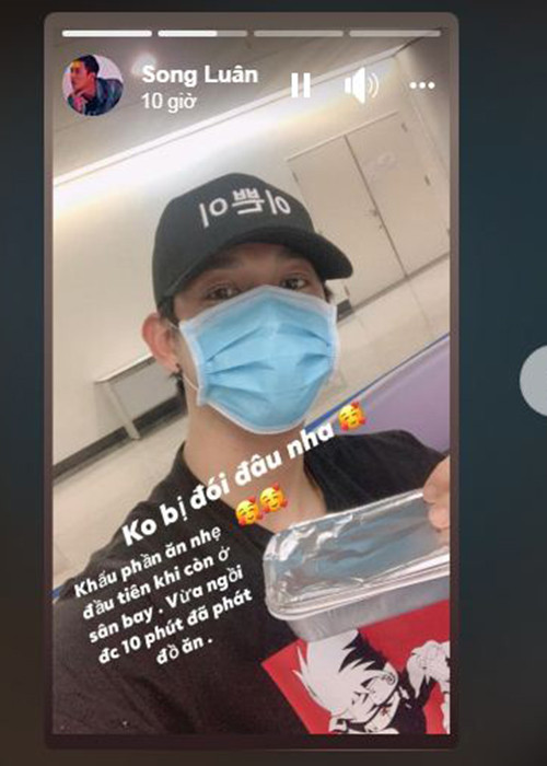 Nam diễn viên phim "Hậu duệ mặt trời" bản Việt chia sẻ bữa ăn nhẹ ở sân bay trong khi chờ đợi về khu cách ly.