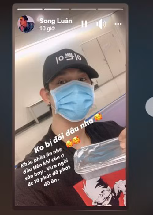 Nam diễn viên phim "Hậu duệ mặt trời" bản Việt chia sẻ bữa ăn nhẹ ở sân bay trong khi chờ đợi về khu cách ly.