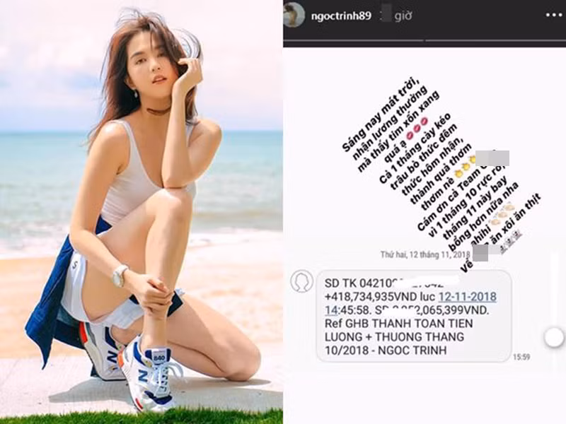 Nguồn thu nhập của Ngọc Trinh còn đến từ làm CEO một công ty. Hồi tháng 11/2018, cô khoe lương và thưởng trong tháng 10 là hơn 400 triệu đồng. Ảnh: Khám phá