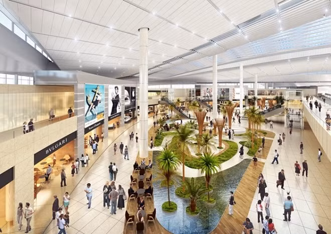 Đến nay dự án chưa chọn được nhà thầu thi công nhà ga hành khách. Việc chậm trễ này khiến Thủ tướng Chính phủ phải yêu cầu trong tháng 5, các đơn vị liên quan phải kiểm điểm, làm rõ trách nhiệm tập thể, cá nhân. Ảnh: Một góc nhà ga hành khách sân bay Long Thành giai đoạn 1, nguồn: Người Lao Động. 