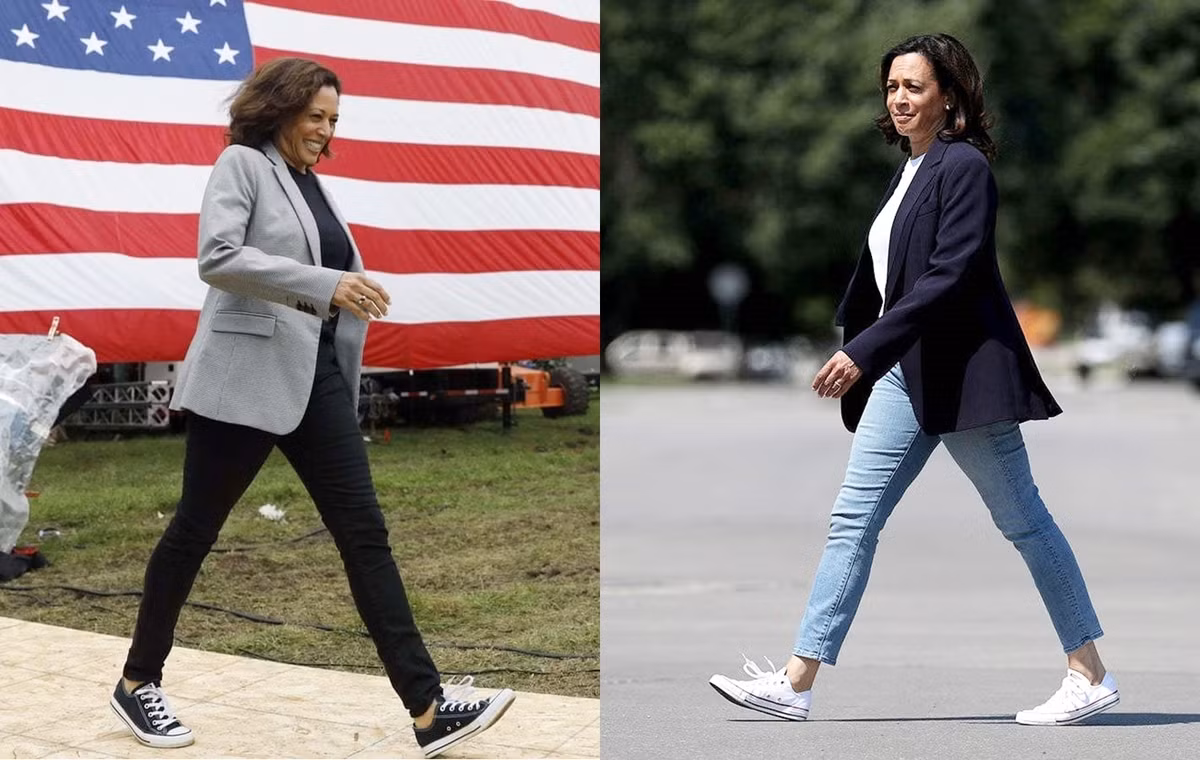 Ngoài các buổi tọa đàm, cuộc họp cấp cao đòi hỏi sự trang trọng, Kamala Harris buộc phải sử dụng giày cao gót thì vị Phó tổng thống này thường chọn giày Converse Chuck Taylor All-Stars hoặc giày bốt Timberland để phối cùng suit hoặc các set đồ mang hơi hướng casual và workwear.