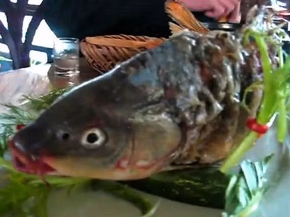 Theo tìm hiểu, món cá âm dương này chủ yếu sử dụng cá chép trưởng thành và rất tươi. Sau khi được sơ chế, loại bỏ phần ruột, mật một cách cực nhanh, cá phải được rán vàng phần thân và tươi nguyên phần đầu.