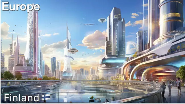 3. Phần Lan: Bao quanh bởi hồ nước lớn và các tòa nhà chọc trời; người dân sử dụng tàu vũ trụ để di chuyển.(Ảnh: 9news)