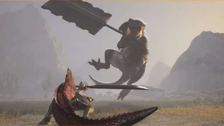 Dinoblade là một game nhập vai hành động, nhưng thay vì chiến đấu giữa người và quái vật, người chơi chiến đấu giữa những con khủng long cầm kiếm.(Ảnh: gamek)