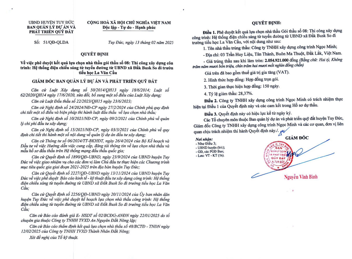 Đắk Nông: Vượt qua 5 đối thủ, Cty Ngọc Minh trúng gói thầu xây lắp tại Tuy Đức Dak Nong: Vuot qua 5 doi thu, Cty Ngoc Minh trung goi thau xay lap tai Tuy Duc