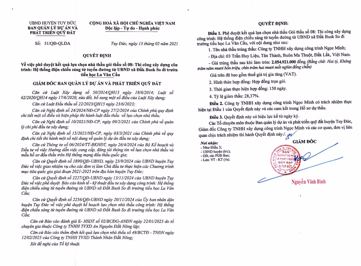 Dak Nong: Vuot qua 5 doi thu, Cty Ngoc Minh trung goi thau xay lap tai Tuy Duc