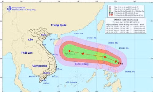 Vị trí và hướng đi của cơn bão.