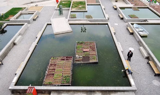 Dự án cũng cánh đồng nổi thiết kế lại một số phòng, gian của nhà máy thành khu triển lãm, không gian bàn tròn, thư viện và quán cà phê.