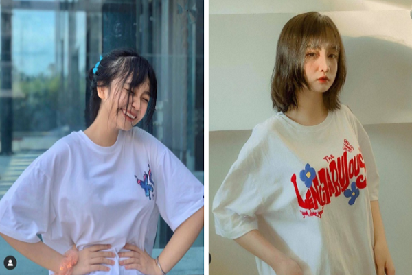 Rời ghế nhà trường, phong cách thời trang của hot girl 10x rất trẻ trung, năng động, cô nàng rất ưa các kiểu áo phông form rộng thoải mái.