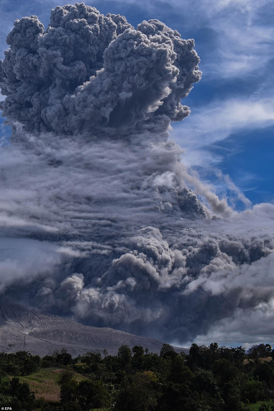 Sinabung là một trong hơn 120 núi lửa đang hoạt động ở Indonesia.