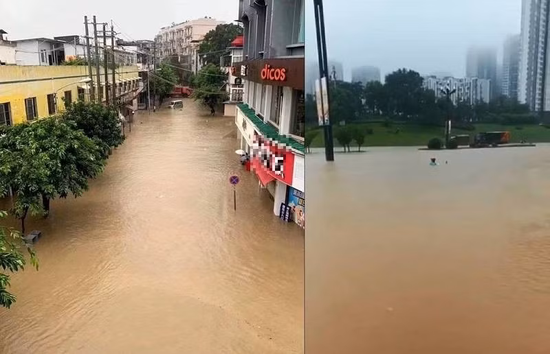 Đường phố ở Tứ Xuyên mênh mông biển nước.