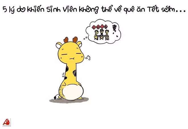 Những lý do khó đỡ, oái oăm khiến sinh viên không thể về quê ăn Tết sớm được hai tác giả trẻ Gia Thuận, Thu Trinh thể hiện qua một bộ tranh vui với nhân vật chính là chú hươu cao cổ ngộ nghĩnh.