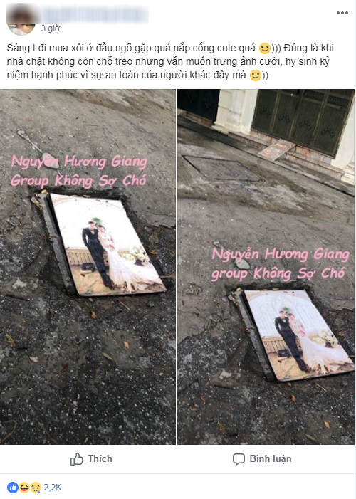 Trời mưa bão, cặp vợ chồng mang ảnh cưới ra làm nắp cống