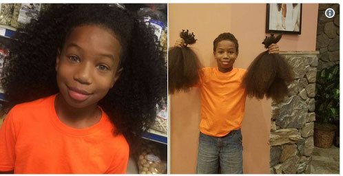 Cậu bé này đã dành 2 năm nuôi tóc để hiến tặng cho trẻ bị ung thư. Ảnh: Twitter.