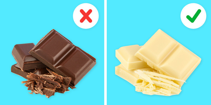 Socola đen cũng có thể gây mất ngủ bởi vì nó chứa caffeine. Một nguyên tắc chung là sô cô la càng đậm thì càng chứa nhiều caffeine. Vì vậy, nếu vẫn thèm đồ ngọt thì bạn có thể ăn socola trắng thay vì loại đen.