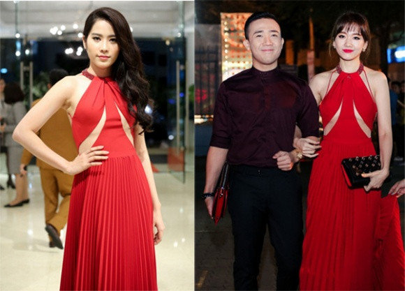 Cô cũng diện chiếc váy đỏ giống thiết kế Hari Won từng mặc. Ảnh: Internet.