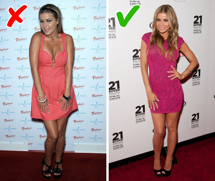 Mặc chiếc váy cổ chữ V khoét sâu ở mặt trước hoặc sau lưng trông quá “lộ hàng” và kém thanh lịch.