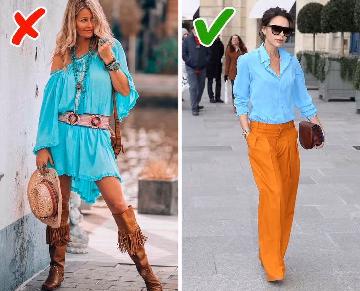 Quần áo không phù hợp: Quần short ngắn và váy dài thường chỉ phù hợp mặc vào những ngày cuối tuần. Đối với ngày thường, bạn nên chọn trang phục cổ điển màu sáng.