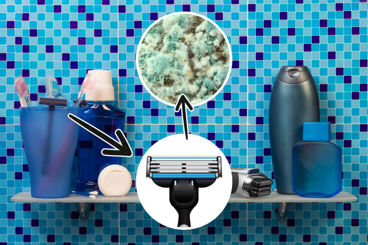 Không nên đặt dao cạo dưới vòi hoa sen bởi môi trường ẩm ướt có thể tạo điều kiện cho vi khuẩn sinh sôi.