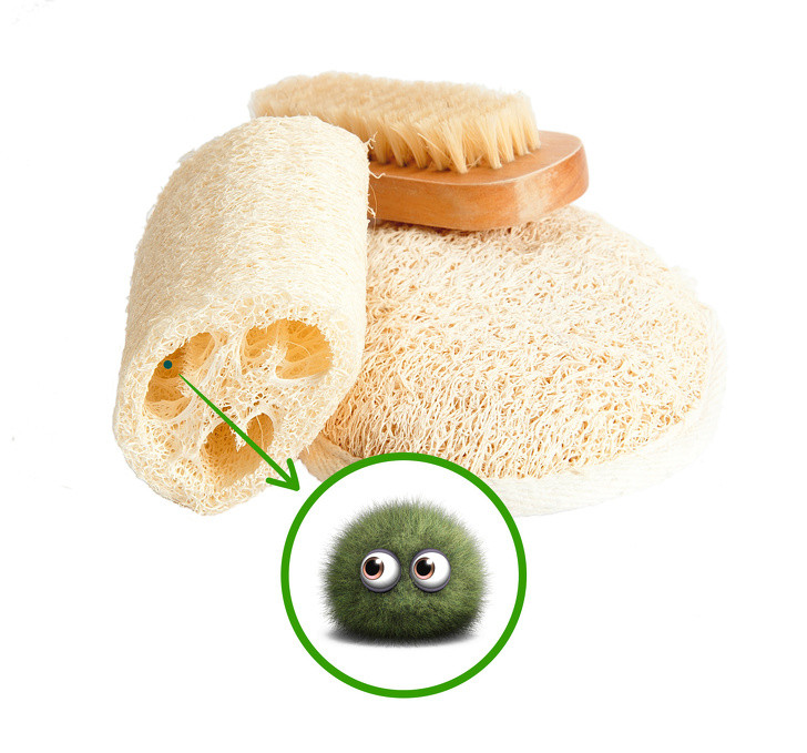 Không thay bông, bàn chải kỳ cọ người thường xuyên: Rửa sạch những miếng bông kỳ cọ cơ thể sau mỗi lần sử dụng, treo nó ở nơi khô thoáng và thay mới mỗi tháng một lần.