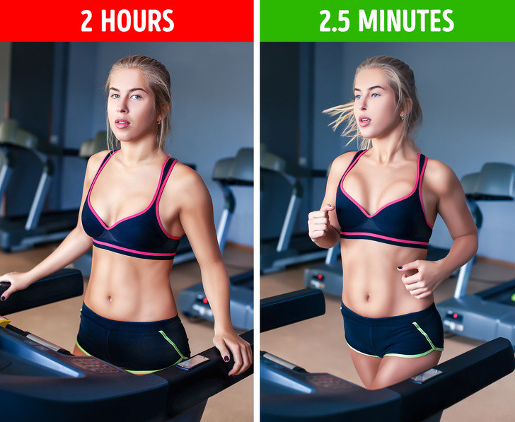 Quy tắc 2,5 phút: Việc dành 5-30 giây tập luyện chăm chỉ hơn trong khi tập luyện (ví dụ, tăng tốc khi đi xe đạp hoặc chạy trên máy chạy bộ) với thời gian nghỉ 4 phút có thể làm tăng sự trao đổi chất và bạn sẽ đốt thêm 200 calo.