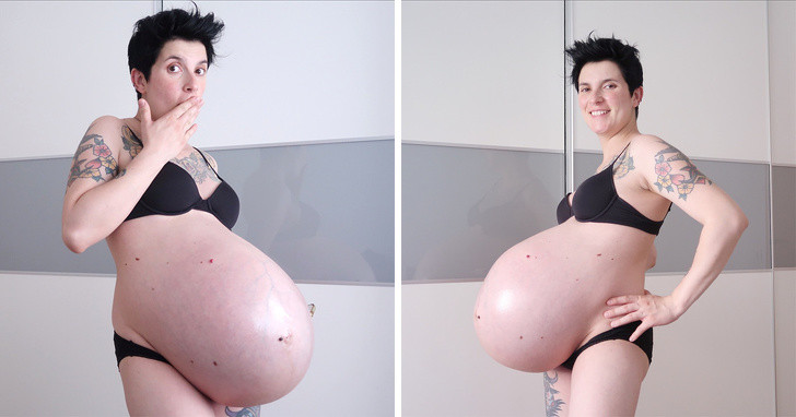 Mang thai và sinh con là thiên chức dành riêng cho phụ nữ. Trong hình là bà mẹ Laura, 4 ngày trước khi sinh ra cặp song sinh khỏe mạnh. Ảnh: BS.