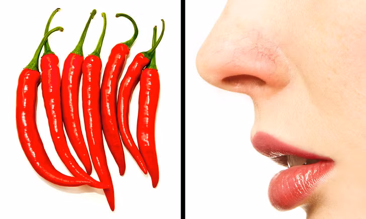 Thức ăn cay, nóng làm da nổi các mạch máu: Thức ăn cay làm tăng tốc độ hoạt động của tất cả các quá trình trao đổi chất bên trong. Chúng không chỉ làm tăng nhiệt độ cơ thể mà còn làm tốc độ lưu thông máu khiến những mạch máu nhỏ hiện rõ trên da.