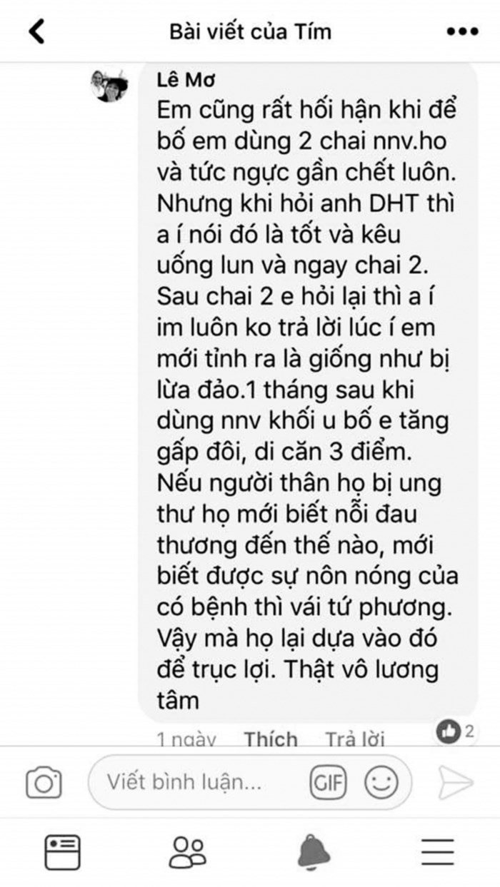 Những bức xúc của người nhà có bệnh nhân sử dụng nano vàng chia sẻ.