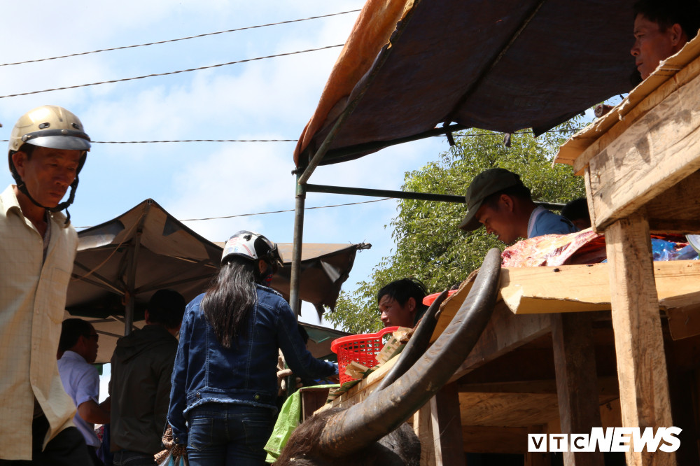 Du khách ghé mua thịt trâu tại lễ hội ở xã Ea Tam, huyện Krông Năng, Đắk Lắk. (Ảnh: Thanh Hải)