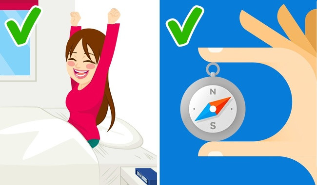 Bước 1. Thức dậy sớm và hướng mặt về phía mặt trời mọc: Để bắt đầu bài tập yoga não này, bạn nên dậy sớm và tập các động tác yoga trong khi hướng mặt về hướng đông, hướng mặt trời mọc. Người cao tuổi thì hướng về phía bắc. Để chắc chắn, bạn có thể dùng la bàn để kiểm tra.