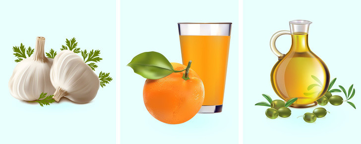 Tỏi, nước cam và dầu ô liu: Nghiền 6 tép tỏi và trộn nước ép 3 quả cam, 2 muỗng dầu ô liu. Bôi hỗn hợp trên tĩnh mạch trong khoảng 15 phút theo chuyển động tròn và để yên 15 phút. Lặp lại điều này hàng ngày.