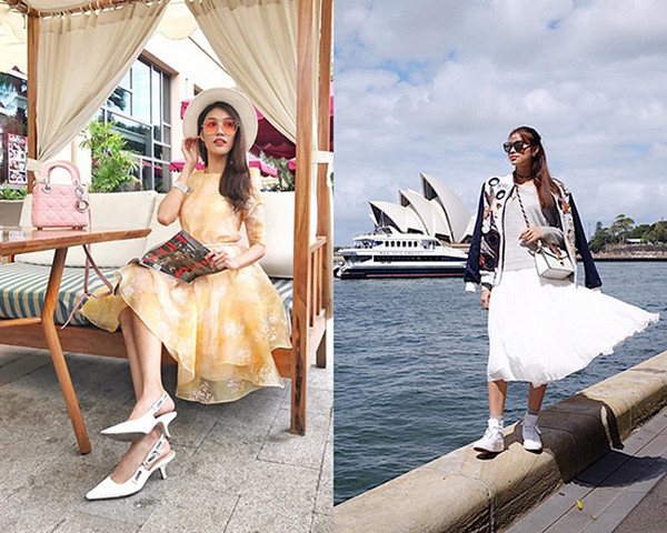 Khi đi du lịch, cô cũng thường diện những chiếc váy dịu dàng nữ tính.