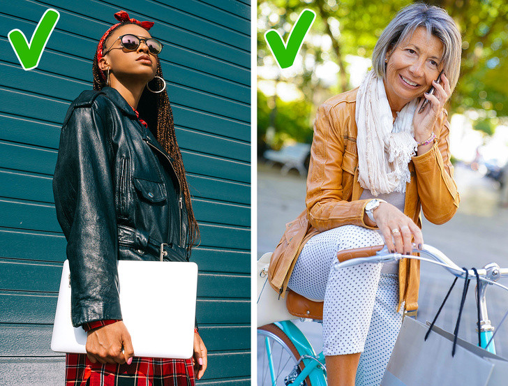 Áo khoác da phù hợp với mọi độ tuổi: Áo khoác da thường khá phổ biến ở những người trẻ, cũng rất dễ phối đồ và hợp thời trang. Sự thực thì ở độ tuổi nào bạn cũng có thể diện jacket da. Ảnh: BS.