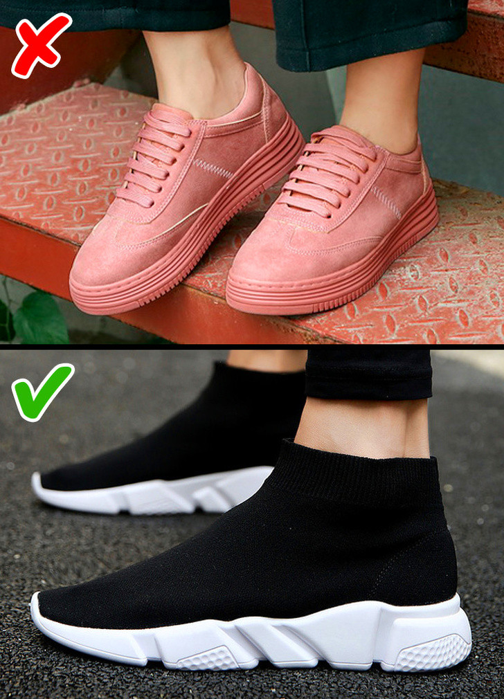 Giày thể thao có đế cũng không còn được ưa chuộng. Nếu bạn muốn hợp thời trang, hãy thử tìm kiếm những đôi giày thời trang kiểu thập niên 80 và 90.