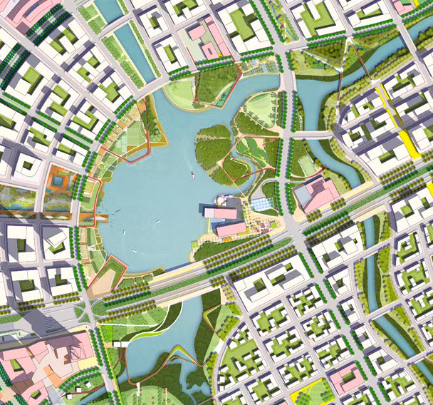 Một chiến lược sinh thái quan trọng là duy trì Thủ Thiêm là một "hệ thống mở" - một nơi phù hợp với chế độ thủy triều hay nước dâng thông qua các kênh rạch, hồ và rừng ngập mặn tự nhiên và nhân tạo. Mọi khu dân cư đều gần với nước và các không gian công cộng đều được tạo ra thông qua chiến lược này.