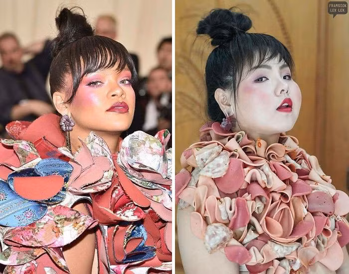 Váy từ các loạt thịt nguội, chả.