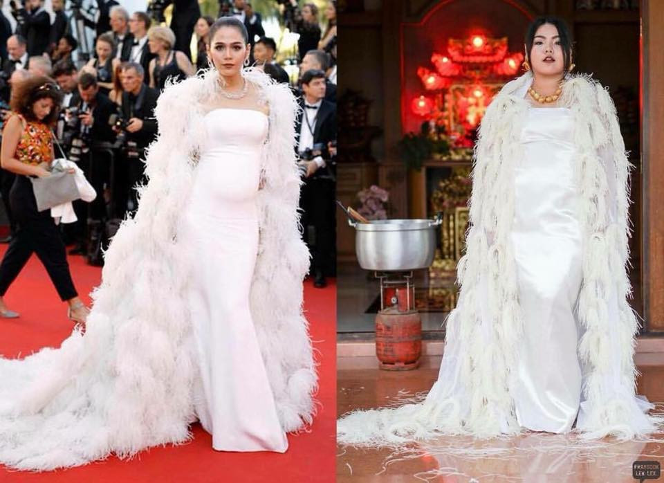 Chiếc váy lộng lẫy được cô chế tạo từ bún.