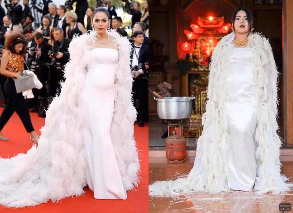 Chiếc váy lộng lẫy được cô chế tạo từ bún.