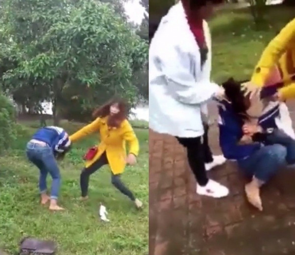 Nữ sinh bị đánh dã man (ảnh chụp clip).