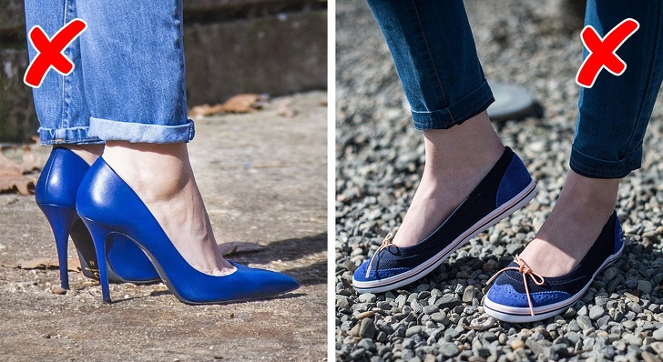 Hãy nhớ rằng tuyệt đối không mang giày cao gót quá 2 tiếng mỗi ngày. Không chỉ giày cao gót, những đôi giày đế bệt cũng có thể gây ra những cơn đau tương tự cho cột sống. Tốt nhất bạn chỉ nên chọn giày dép có phần đế thấp (2-3 phân).