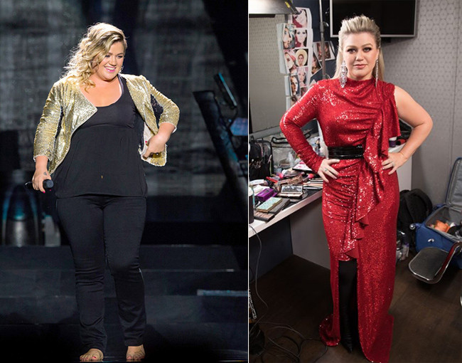 Kelly Clarkson: Sau khi hai lần sinh con, cân nặng của Kelly Clarkson tăng ngoài tầm kiểm soát. Sau đó, nữ ca sĩ buộc phải thay đổi thói quen ăn uống và giảm được 17 kg sau nửa năm.
