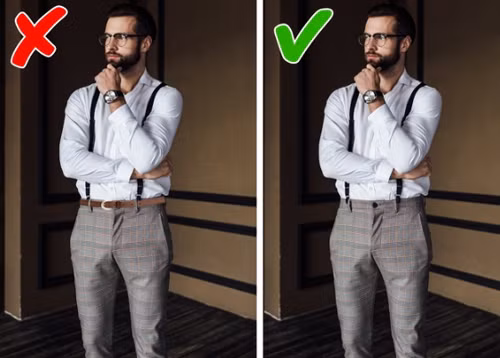 Dùng cả thắt lưng và dây đai: Kết hợp cả hai phụ kiện cùng lúc khiến trang phục bạn mặc trở nên rối mắt, không tinh tế. Tốt nhất chỉ nên chọn một trong hai để tổng thể đỡ rườm rà.