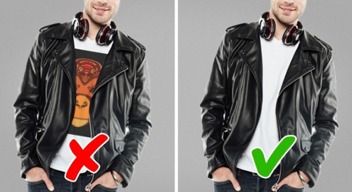 Mặc áo phông in nhiều họa tiết bên trong áo khoác: Những chiếc áo nhiều họa tiết đã trở nên lỗi thời, đặc biệt là khi mặc bên trong áo khoác. Lỗi ăn mặc này khiến bạn trông kém sang hơn nhiều. Tốt nhất là chọn một chiếc áo phông trơn bên trong.