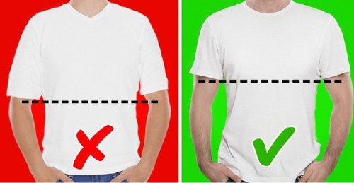 Tay áo phông quá dài: Phần tay áo dài, trùm tới tận khuỷu tay khiến bạn trông luộm thuộm và người bạn ngắn đi trông thấy. Bạn nên chọn áo có phần ống tay ngắn, ngang với phần ngực để lộ bắp tay hấp dẫn.