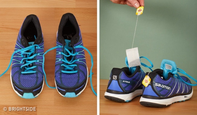 Để loại bỏ mùi hôi của giày, hãy lấy trà túi lọc đặt trong giày qua đêm và giữa các lần sử dụng.