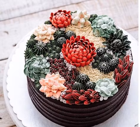 Cả một rừng hoa trên chiếc bánh.