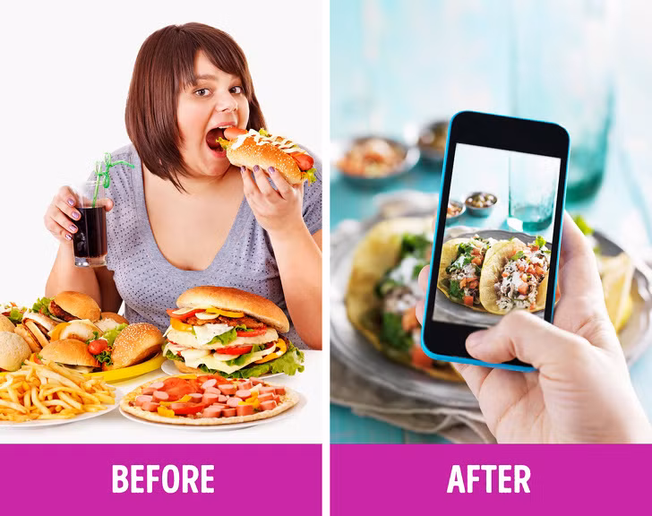 Chụp ảnh các món ăn: Các nhà tâm lý khuyên bạn nên chụp ảnh mỗi bữa ăn và cả đồ ăn vặt hàng ngày. Trước khi định ăn thêm thì bạn có thể xem lại những bức ảnh các bữa ăn trước để xem mình đã ăn gì. Điều này có thể giúp bạn không ăn quá nhiều.