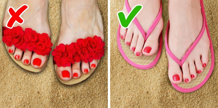 Giày dép bãi biển có thể làm cho đôi chân của bạn trông dài hơn và gày hơn.